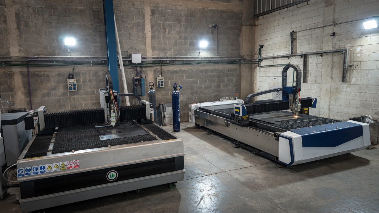 Máquinas de corte láser y plasma CNC en la planta de Plasmart